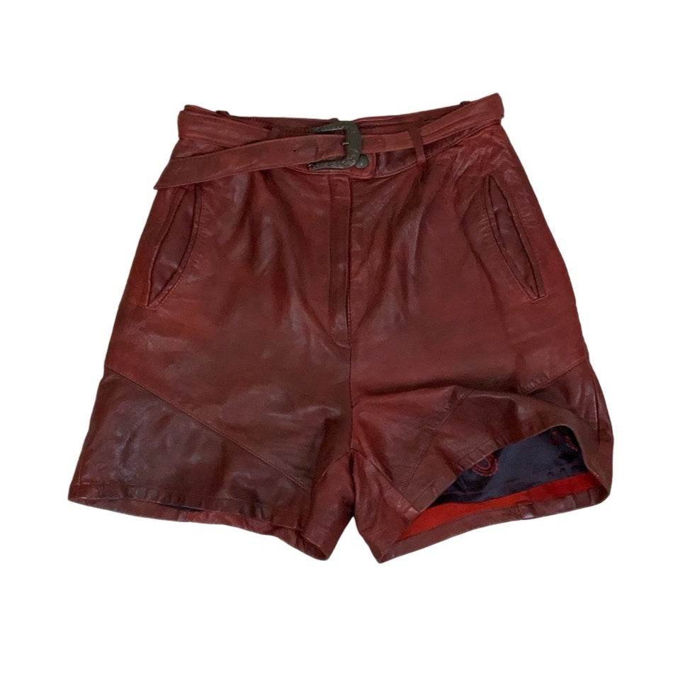 Vintage 90s 'Saura' High Waisted Red Leather Shorts 8 10