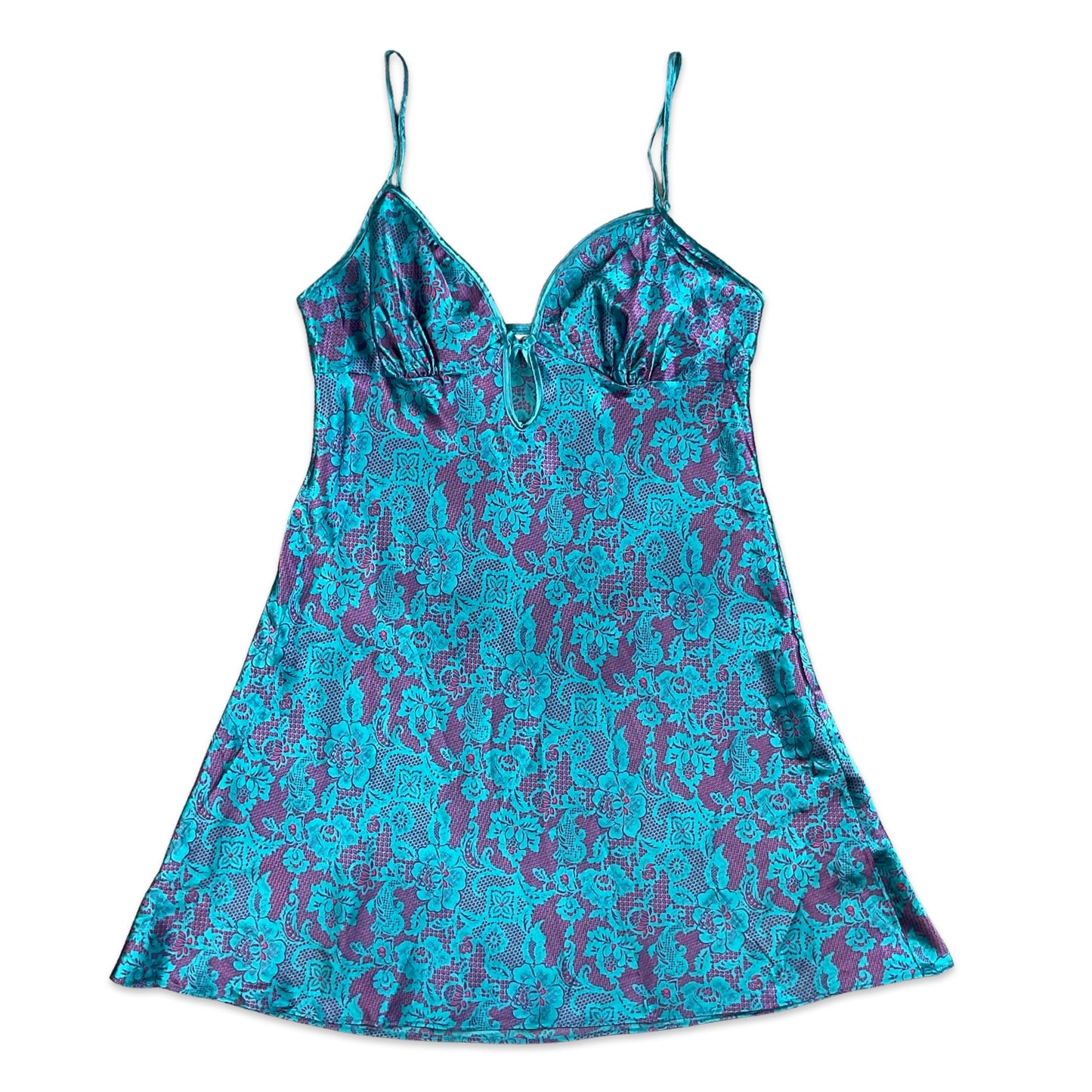 Vintage 90s Teal Pink Floral Cami Slip Babydoll Dress  6 8