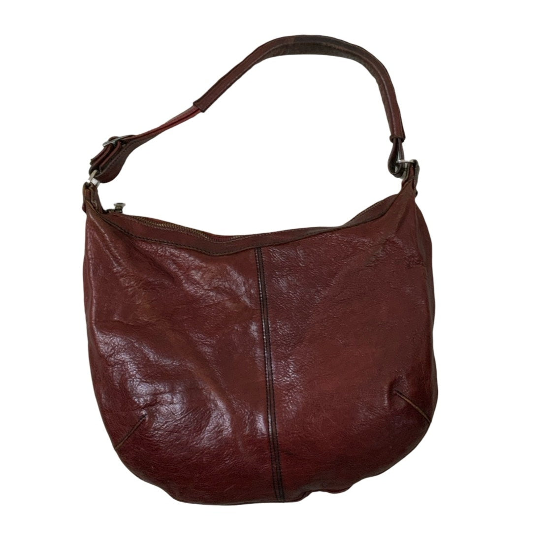 Vintage 00s Y2k Boho Burgundy Red Leather Slouchy Crescent Hobo Handbag Purse