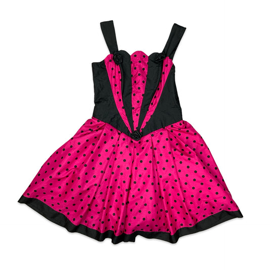 80s Black & Pink Polka Dot Puff Ball Dress 12