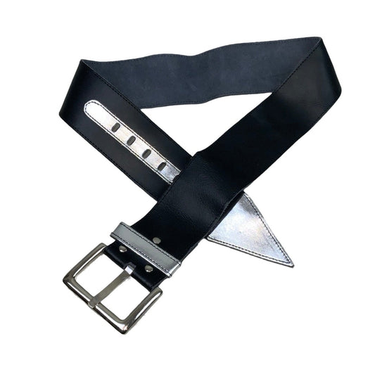 Vintage Glam Black Silver Leather Buckle Belt