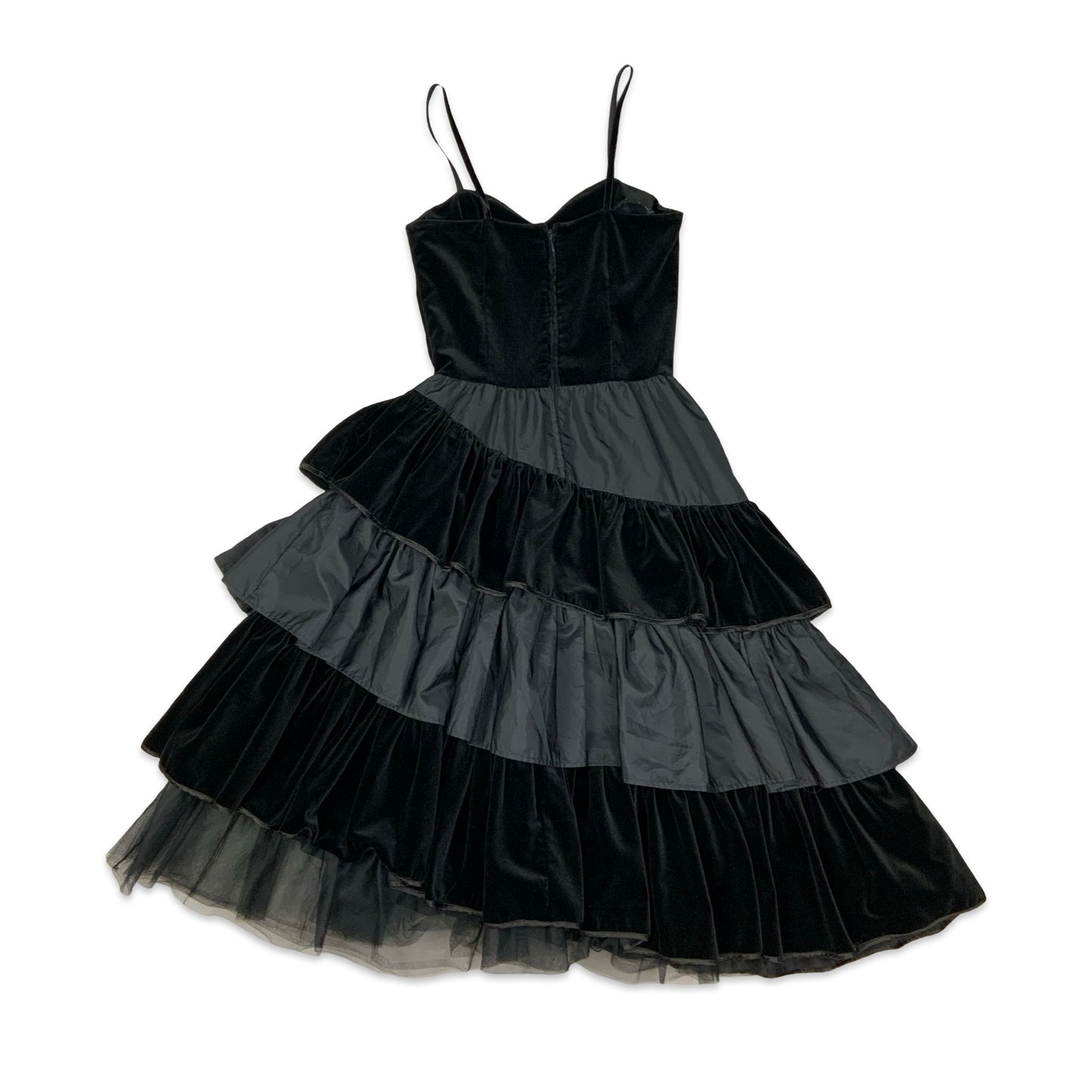 Vintage Black Tiered Pleated Midi Dress 8