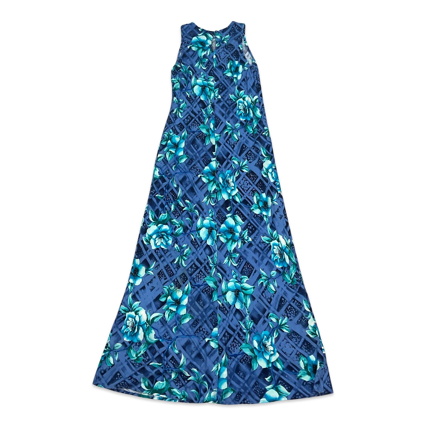 Vintage Blue Floral Maxi Dress 10 12