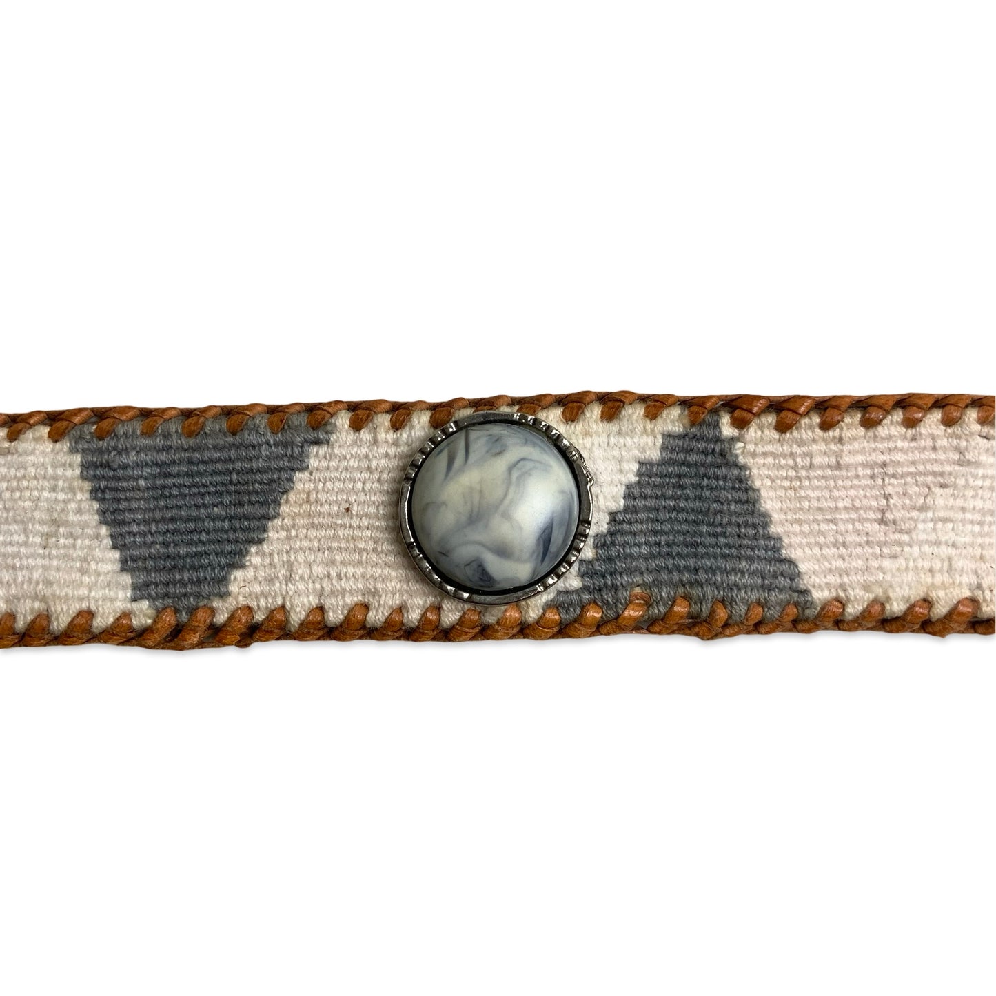 Vintage Brown Leather Belt Marble Embellishment