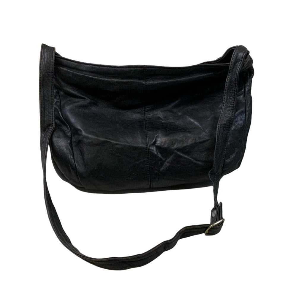 Vintage 90s 00s Black Leather Slouch Hobo Shoulder Bag