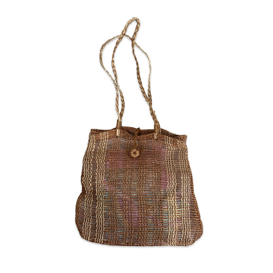 Vintage Brown & Beige Woven Shoulder Handbag