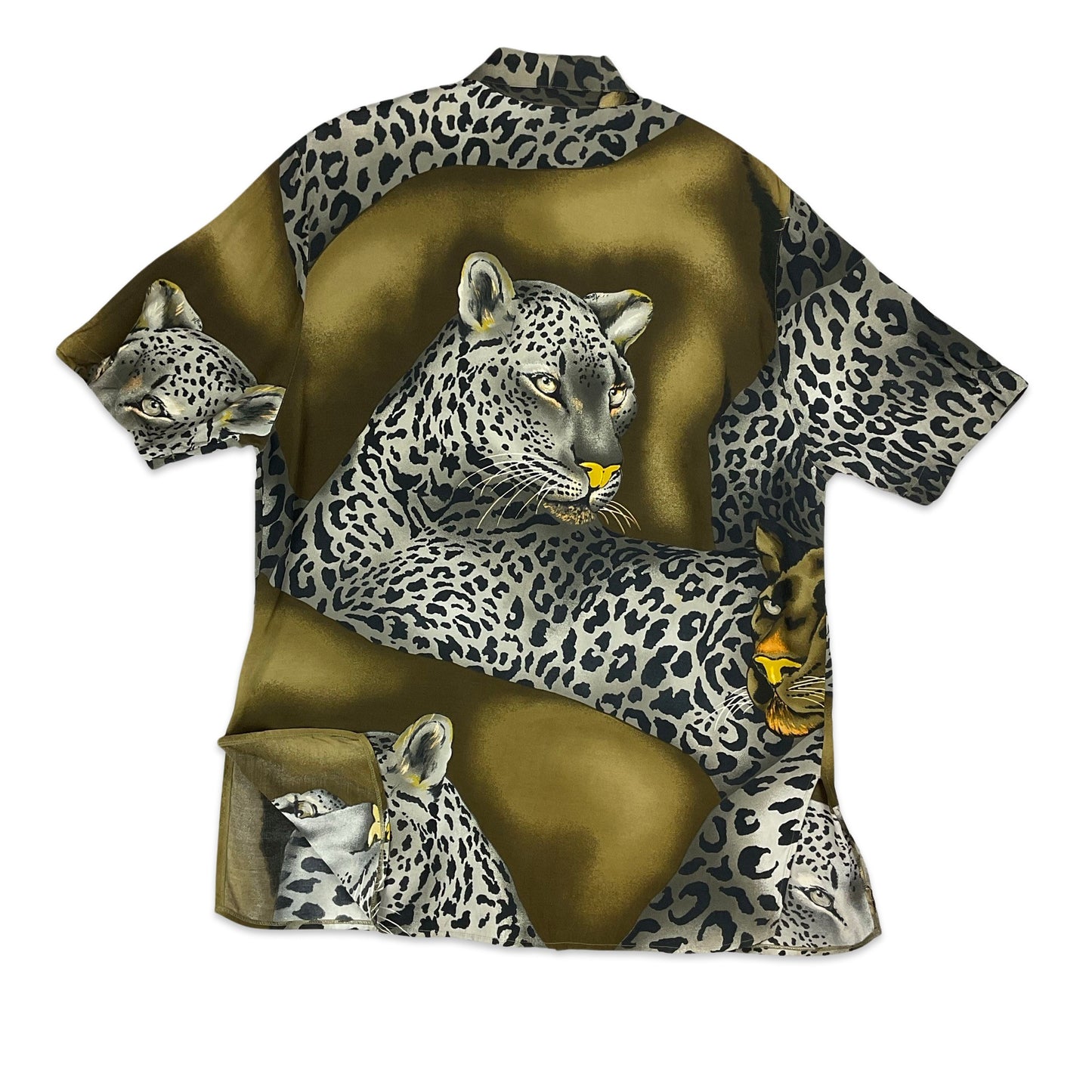 Vintage Khaki Animal Print Short Sleeve Shirt