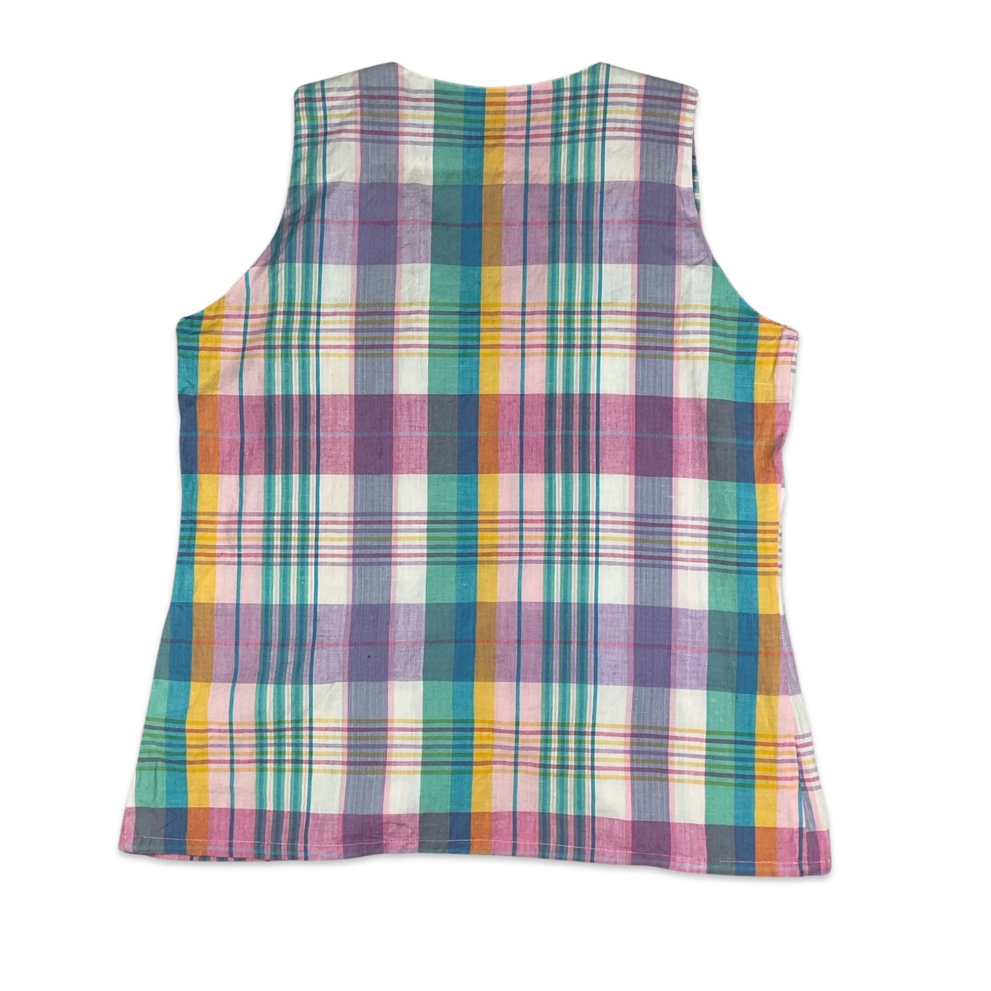 Vintage Pastel Plaid Button Up Sleeveless Blouse 8 10 12