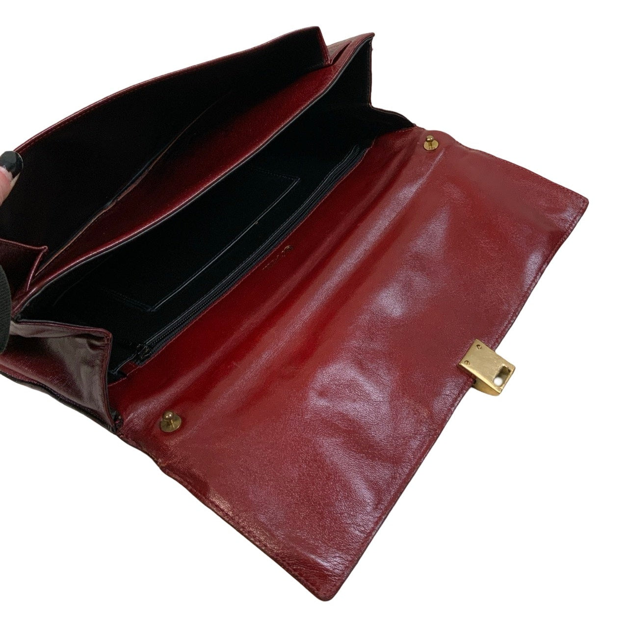 Vintage 70s 80s Italian Red Leather Top Handle Clutch Bag