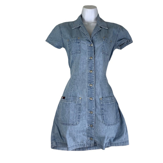 Vintage 00s 90s Y2K DKNY Light Blue Denim Mini Dress 8 10 S