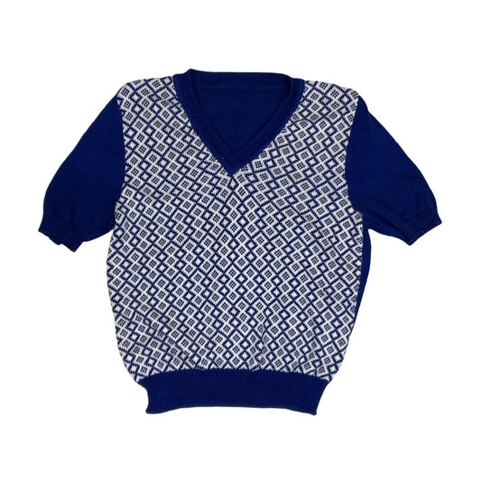 Vintage 90s Blue White Cropped Knit Jumper Top 8 10