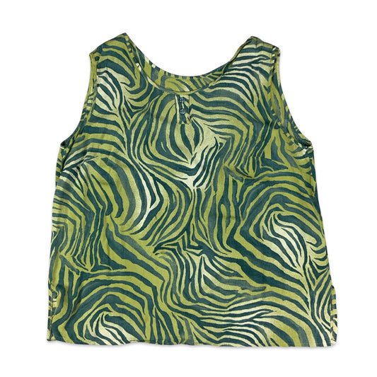 Vintage Green Zebra Print Loose Fit Vest Top