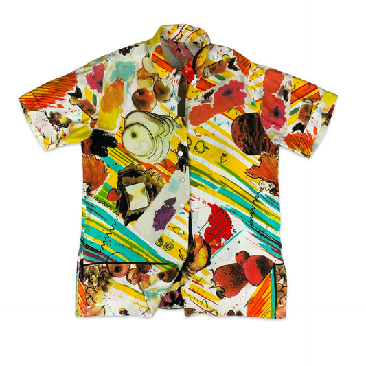 80s Bright Abstract Print Short Sleeve Blouse