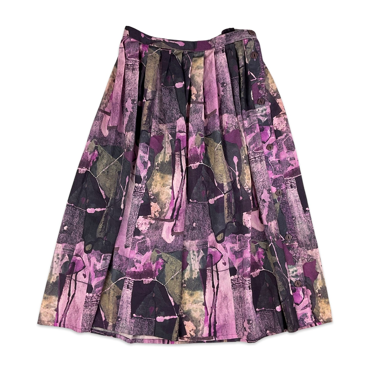 Vintage Purple Abstract Print Pleated Midi Skirt