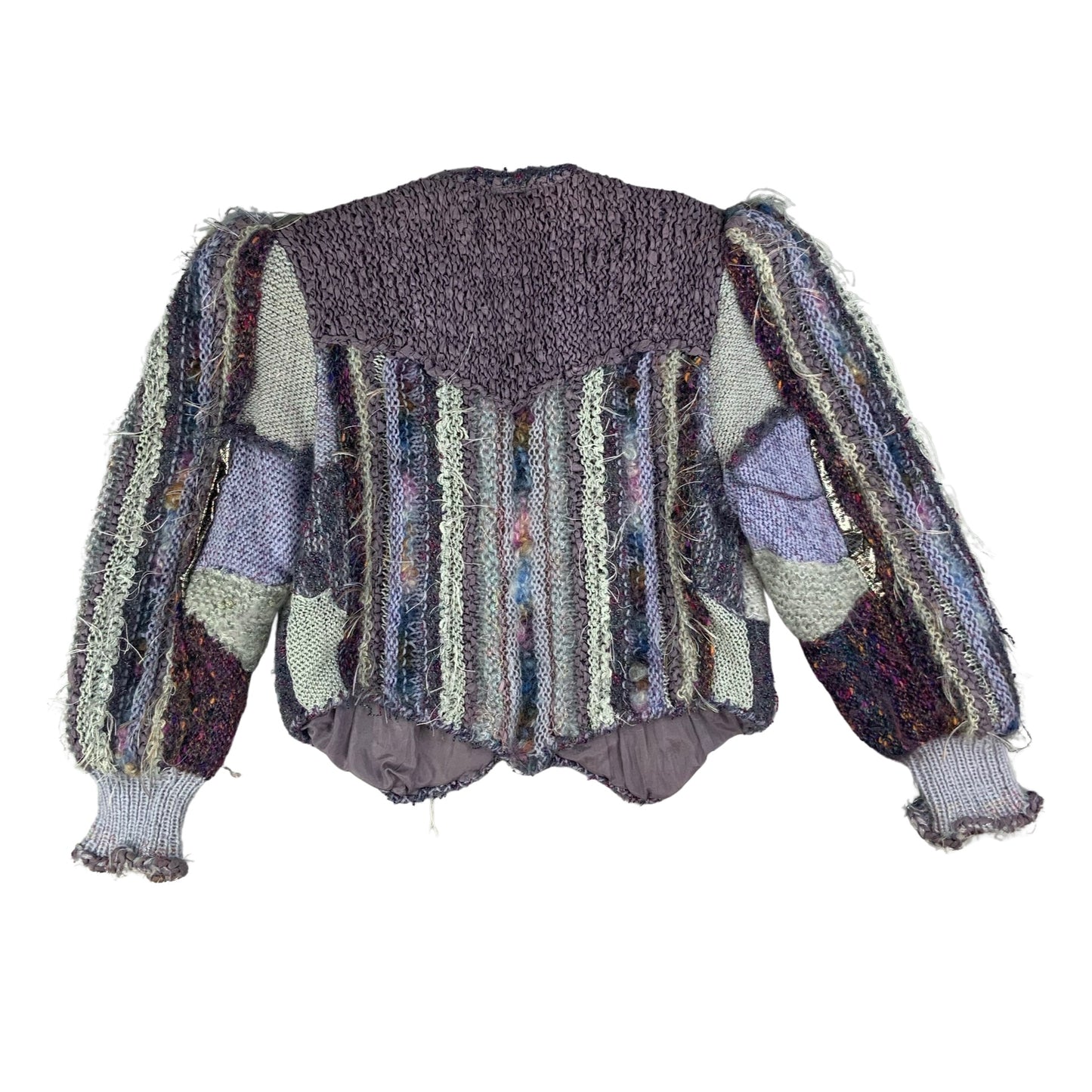 90s Purple Patchwork Knitted Cardigan 16