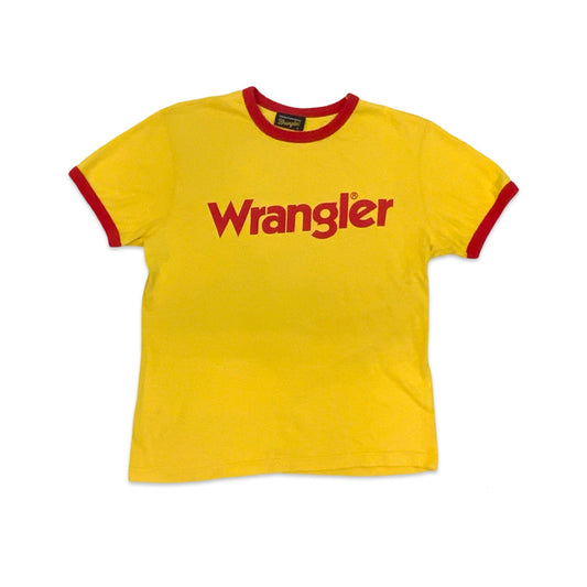 90s Wrangler Baby Ringer Tee Yellow & Red UK16