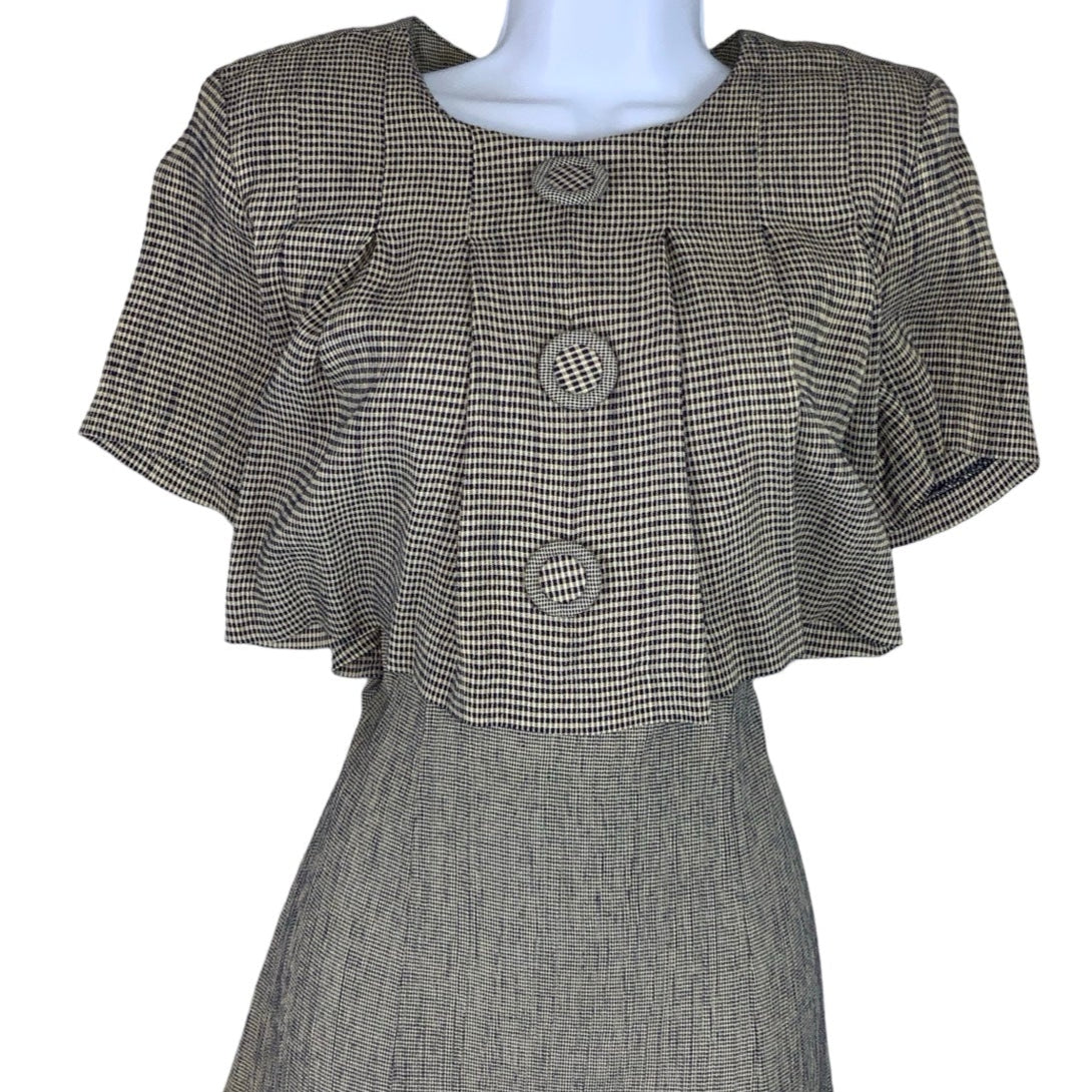 Vintage 80s 90s ‘Betsy’s Things’ Grey Blue Midi Blouson Dress 12 14