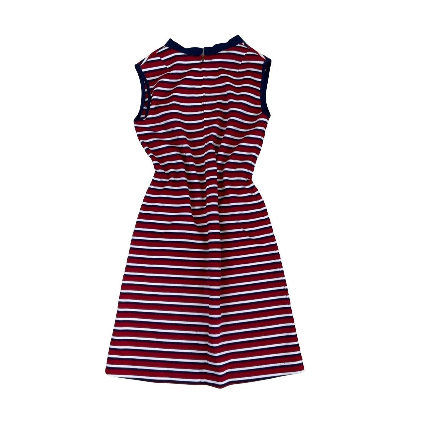 Vintage 60s 70s ‘Miloty’ Red Blue Stripe V-Neck Shift Dress 10 12