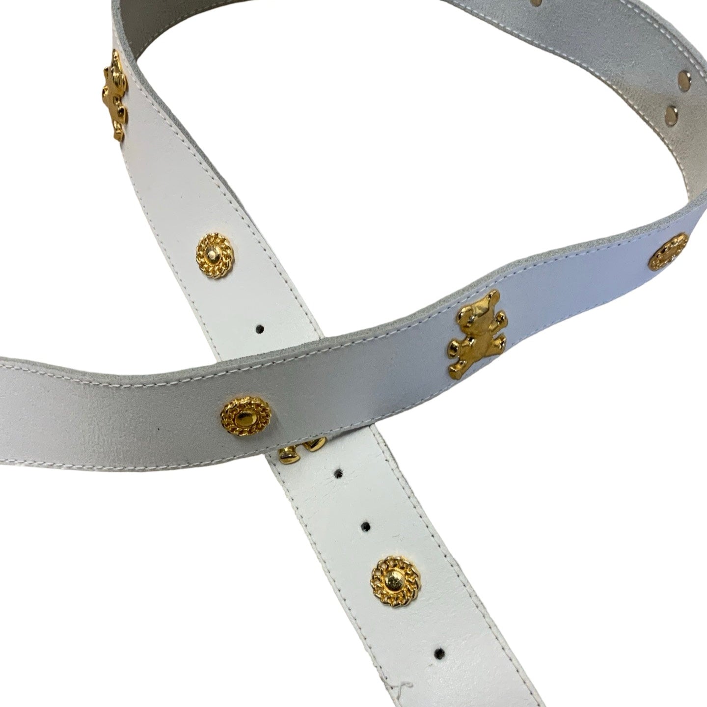 Vintage 90s Y2K White Genuine 'Ecth Leder' Leather Gold Bear Stud Belt