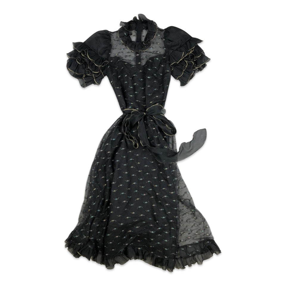 Vintage Sheer Prairie Dress Black Gold 4 6