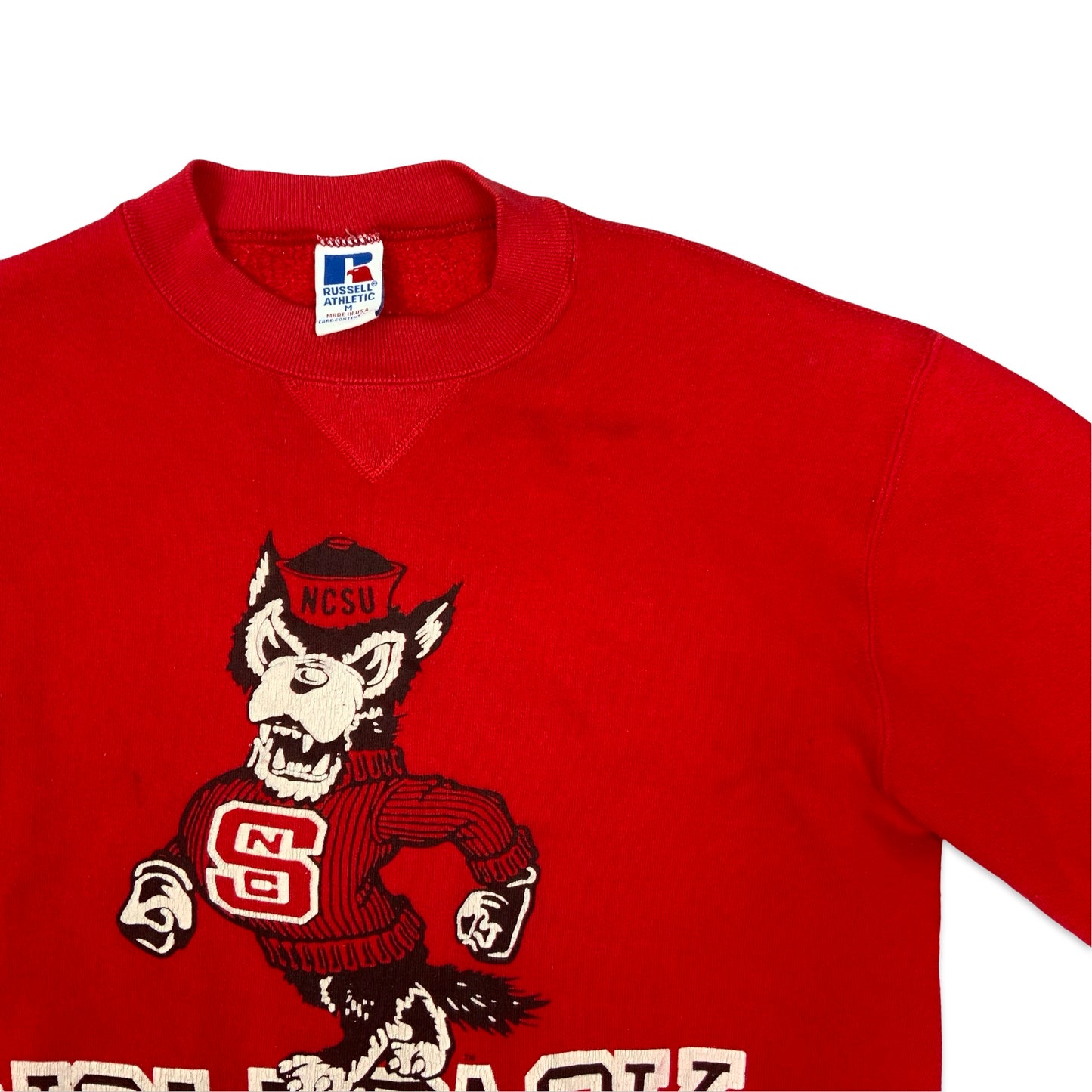 Vintage 80s/90s Russell Athletic "Wolfpack" Red Sweatshirt S M