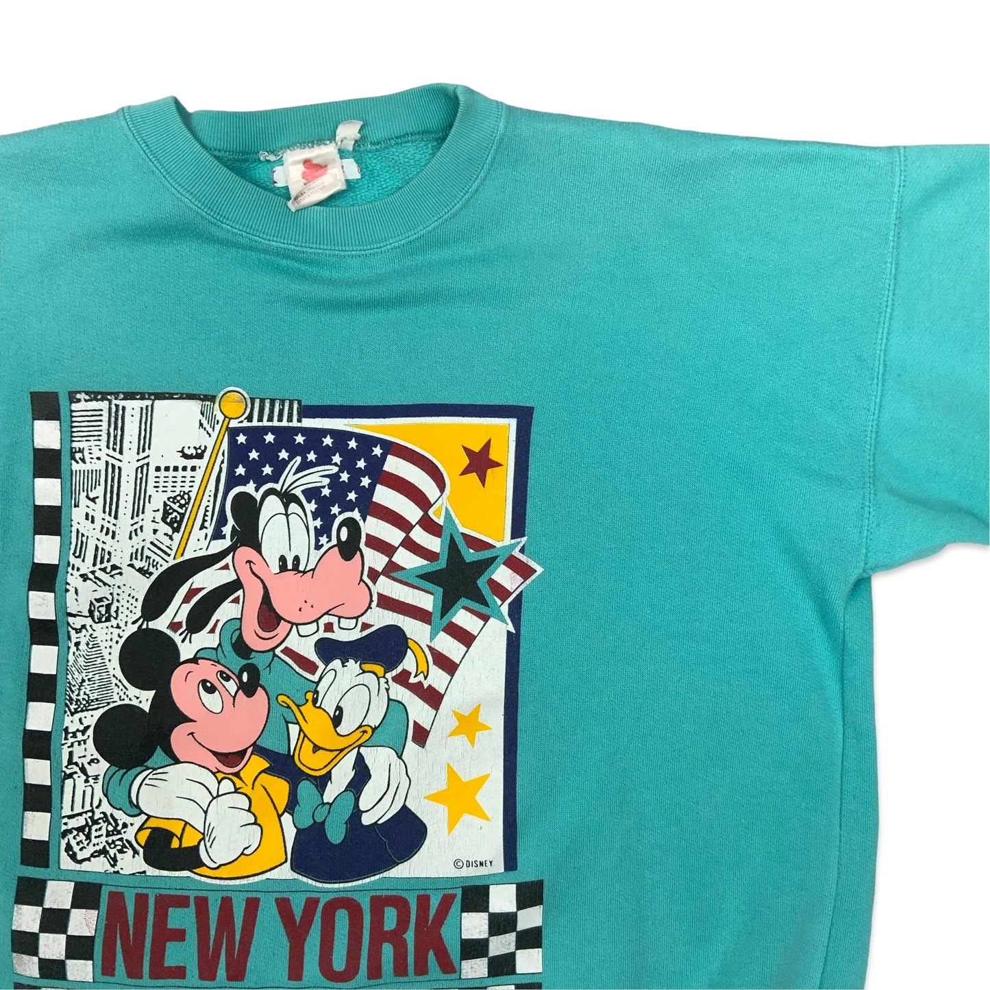 Vintage 80s Disney "New York" Teal Graphic Print Sweatshirt L