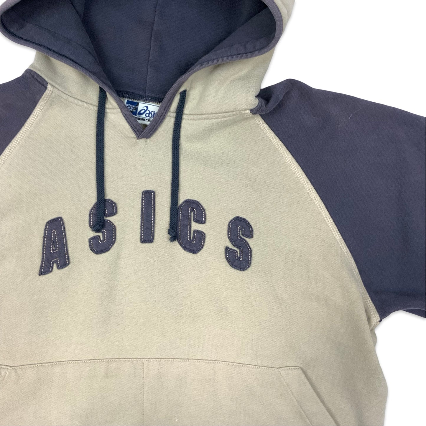 Vintage Asics Spell Out Two Tone Beige & Grey Hoodie L