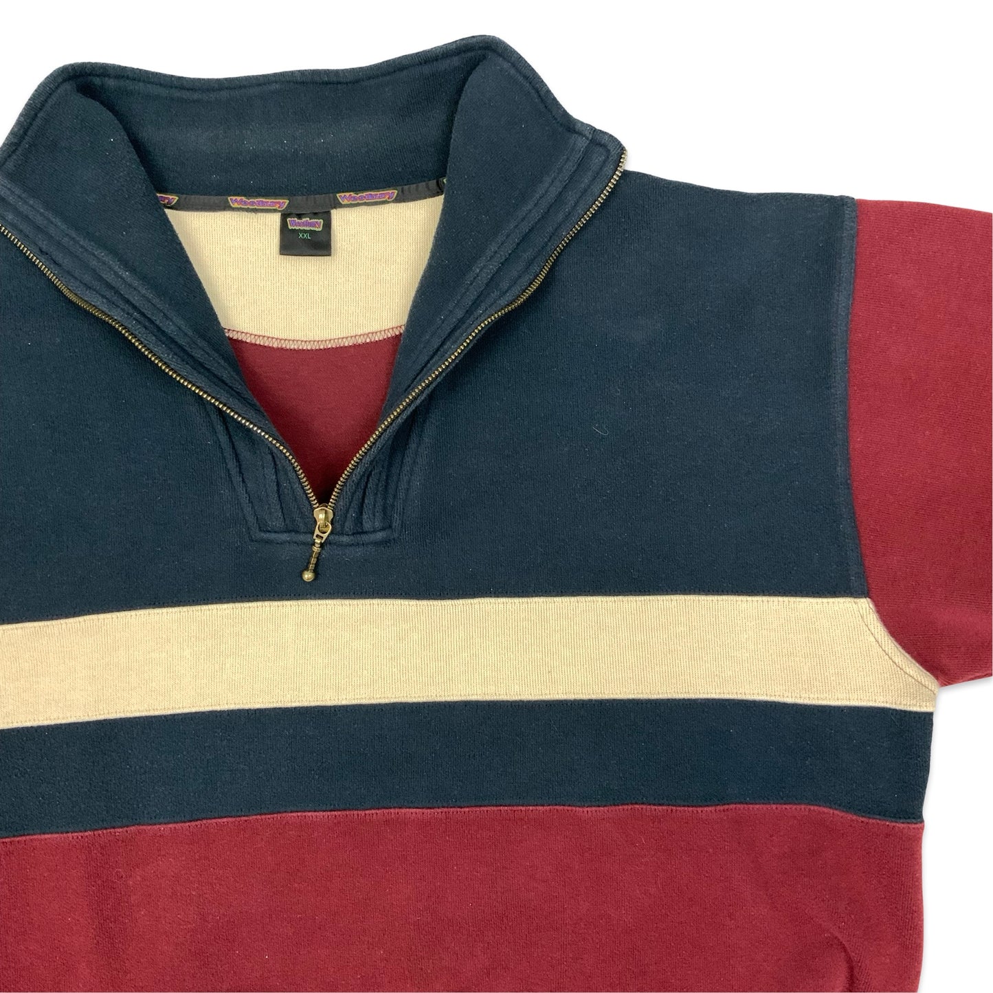 Vintage Red & Navy Colour Block 1/4-zip Sweatshirt XXL