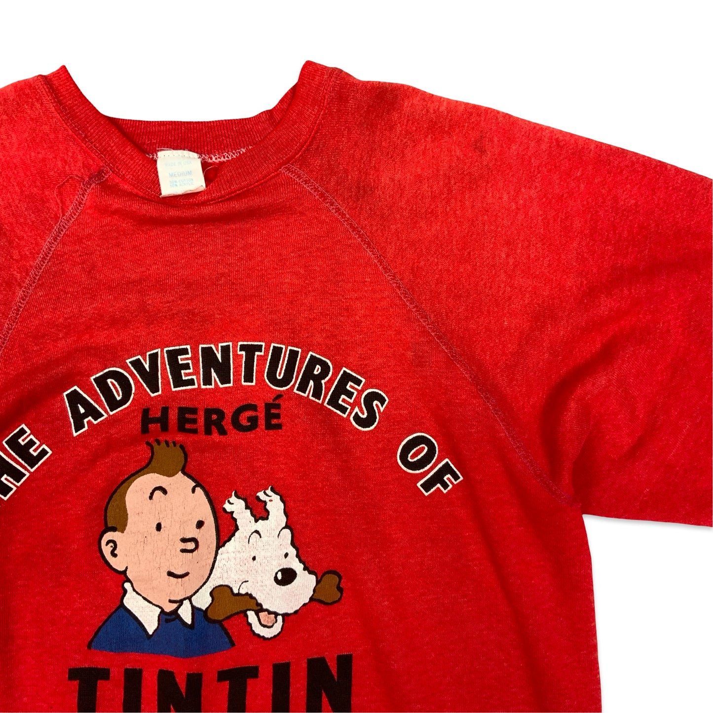 Vintage 70s 80s Rare Tintin Graphic Print Red Sweatshirt M