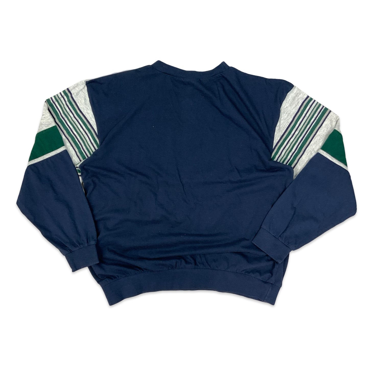 Vintage 80s "Strong Teams" Colour Block Navy & Grey Long Sleeve Tee L