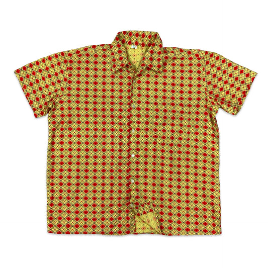 Vintage 70s Yellow & Red Floral Print Shirt XL