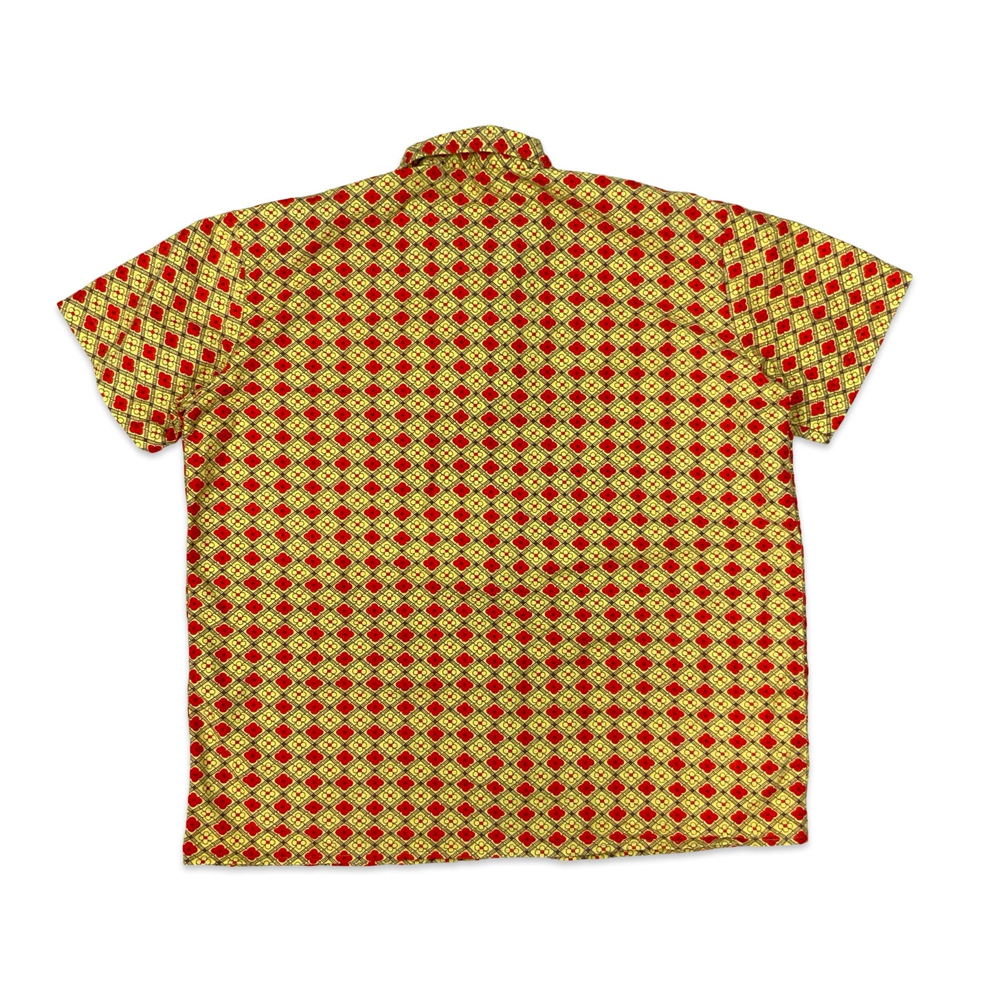 Vintage 70s Yellow & Red Floral Print Shirt XL