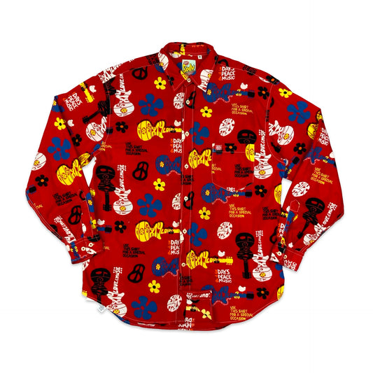 Vintage 90s-00s Hippie Themed Red Printed Shirt L