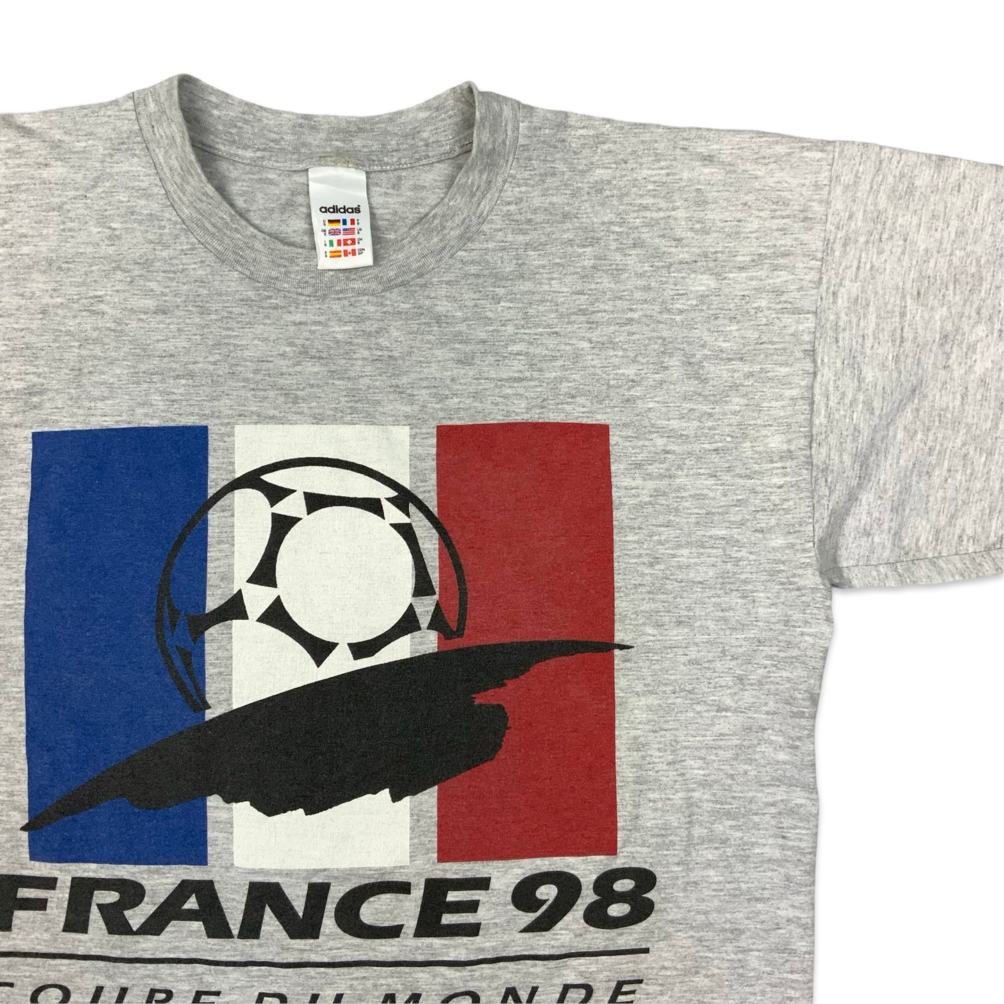 Vintage 90s Adidas 1998 French World Cup Grey Graphic Tee M