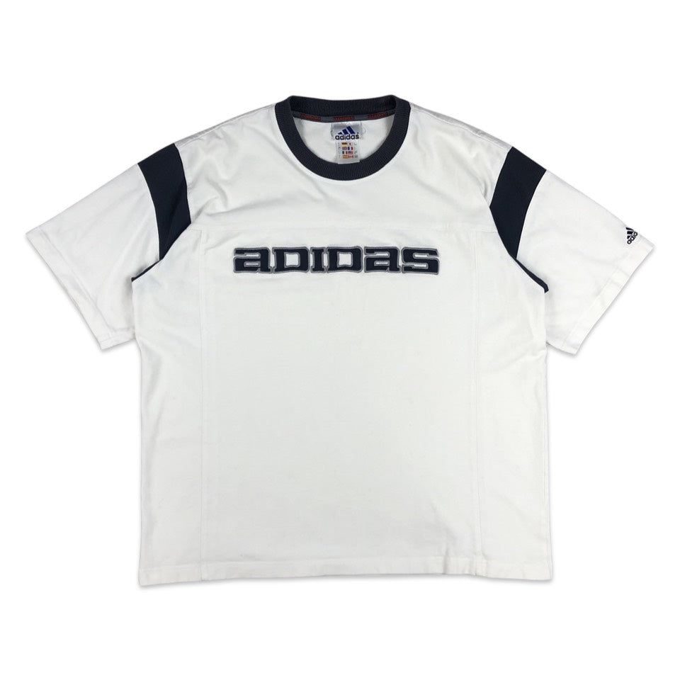 Vintage Y2K Adidas White and Navy Tee XL