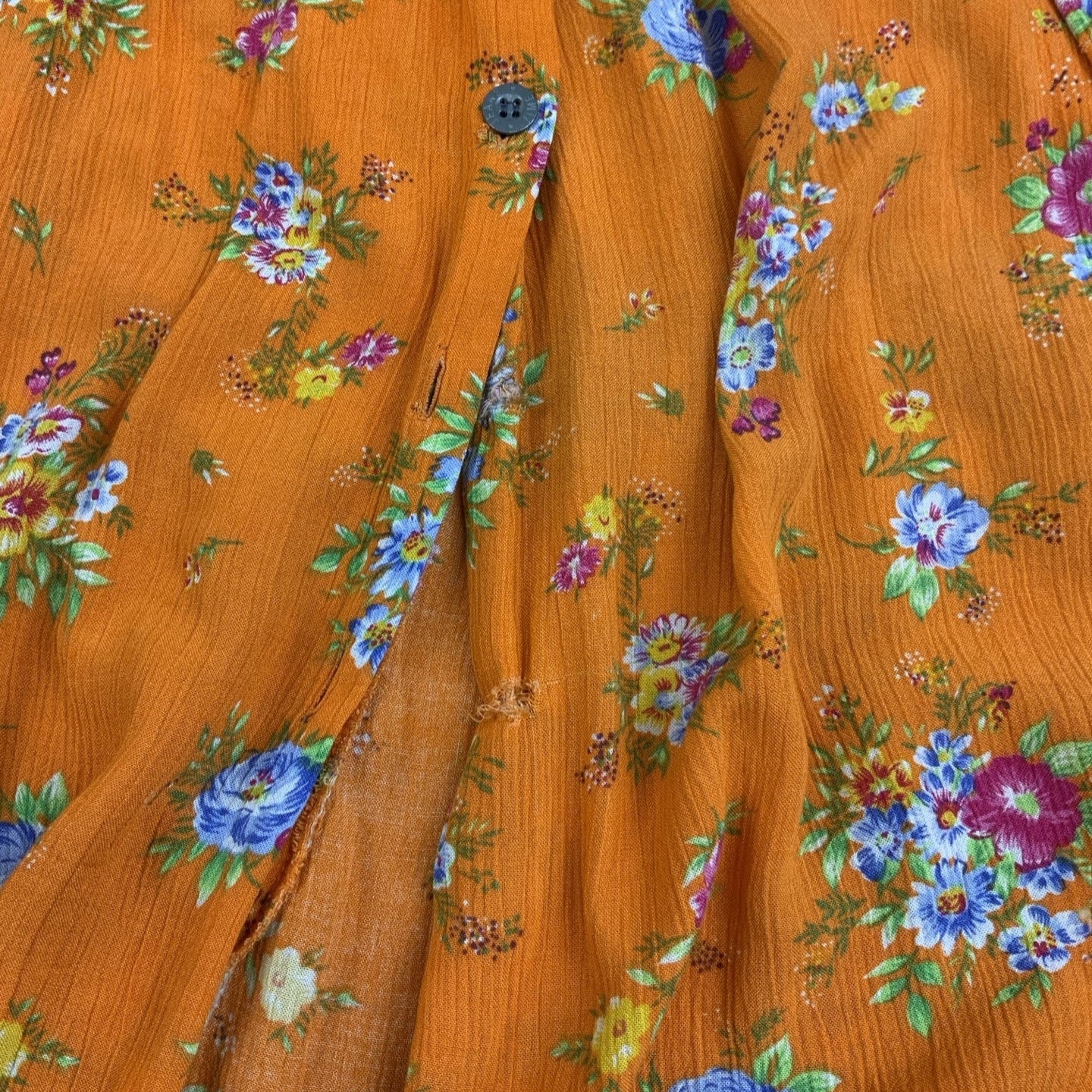 Vintage 90s Orange Floral Midi Sleeveless Denim Dress 6 8 XS