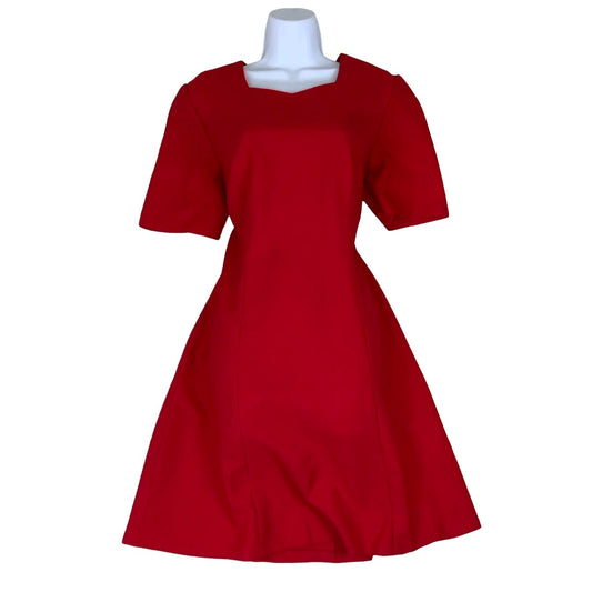 Vintage Red Short Sleeved Midi Dress 10 12 14