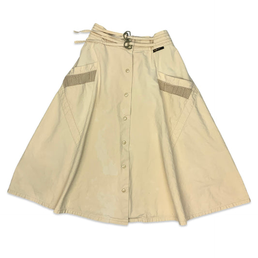 Vintage Cream Button Up Midi Skirt 10 12 14