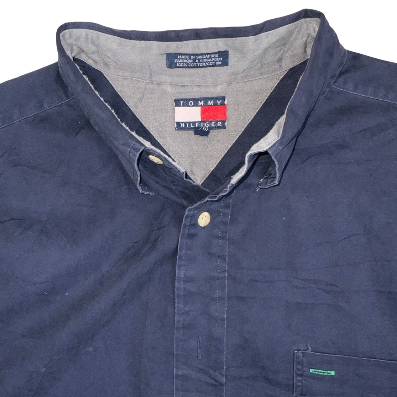 Vintage 90s ‘Tommy Hilfiger’ Blue Single Pocket Button Down Long Sleeve Shirt XL 2XL