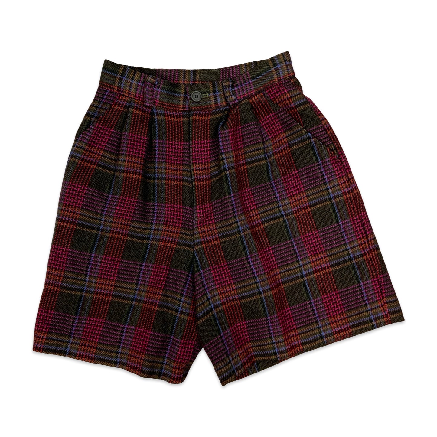 Vintage Black Purple & Red Tartan Shorts 8