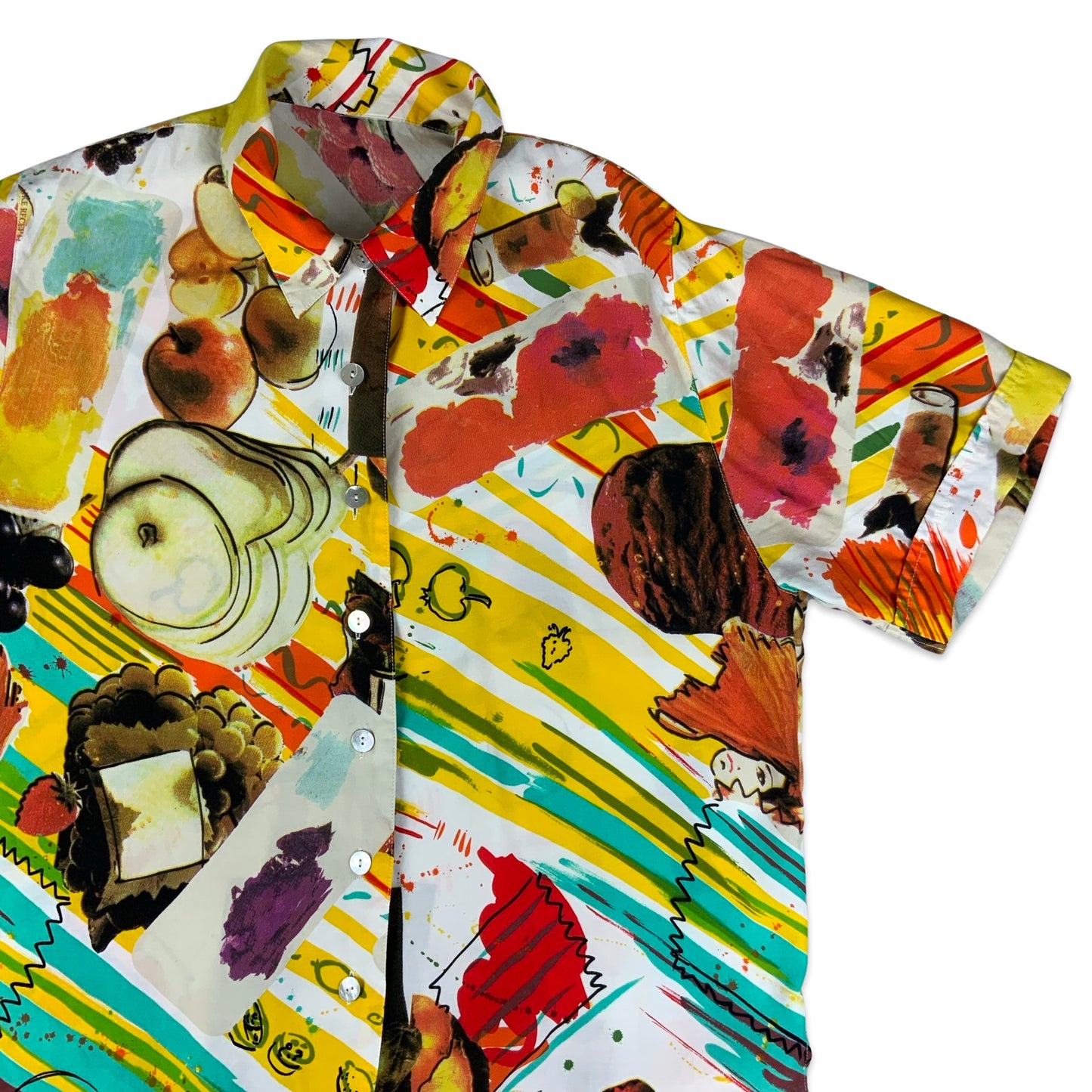 80s Bright Abstract Print Short Sleeve Blouse