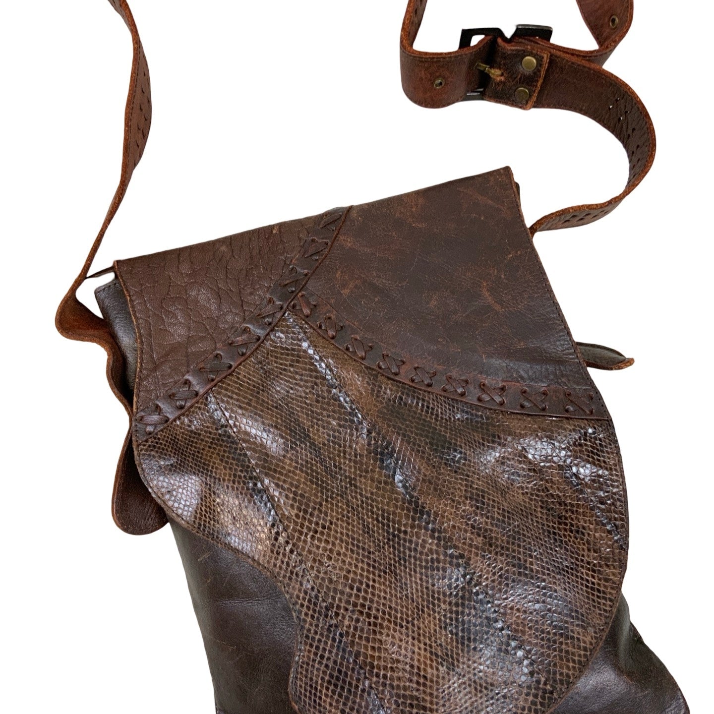 Vintage ‘Doenya’ Brown Snake Print Textured Asymmetric Magnetic Closure Handbag