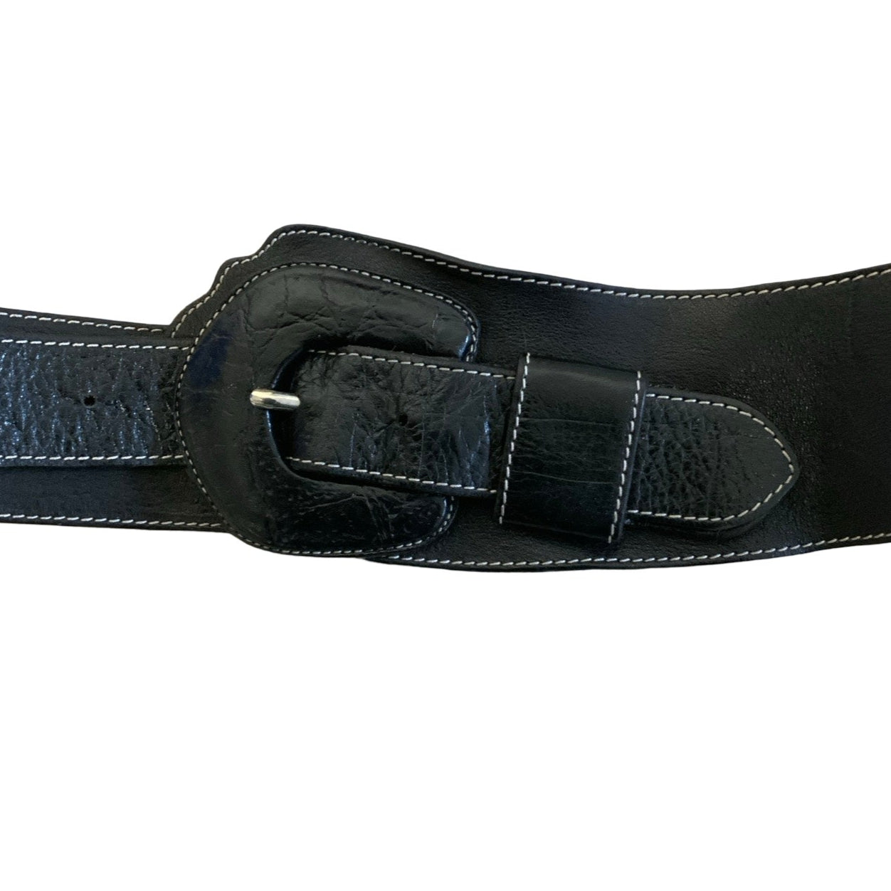 Vintage Black Thick Leather Buckle Belt