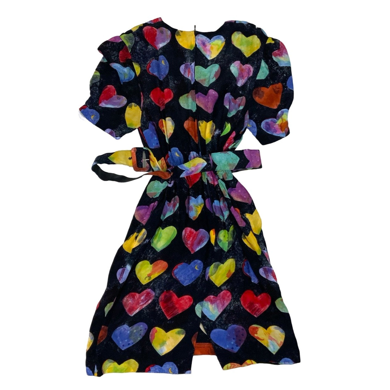 Vintage 80s 90s ‘Betty Barclay’ Black Multicoloured Love Heart Pockets V-Neck Aline Mini Dress 10 12