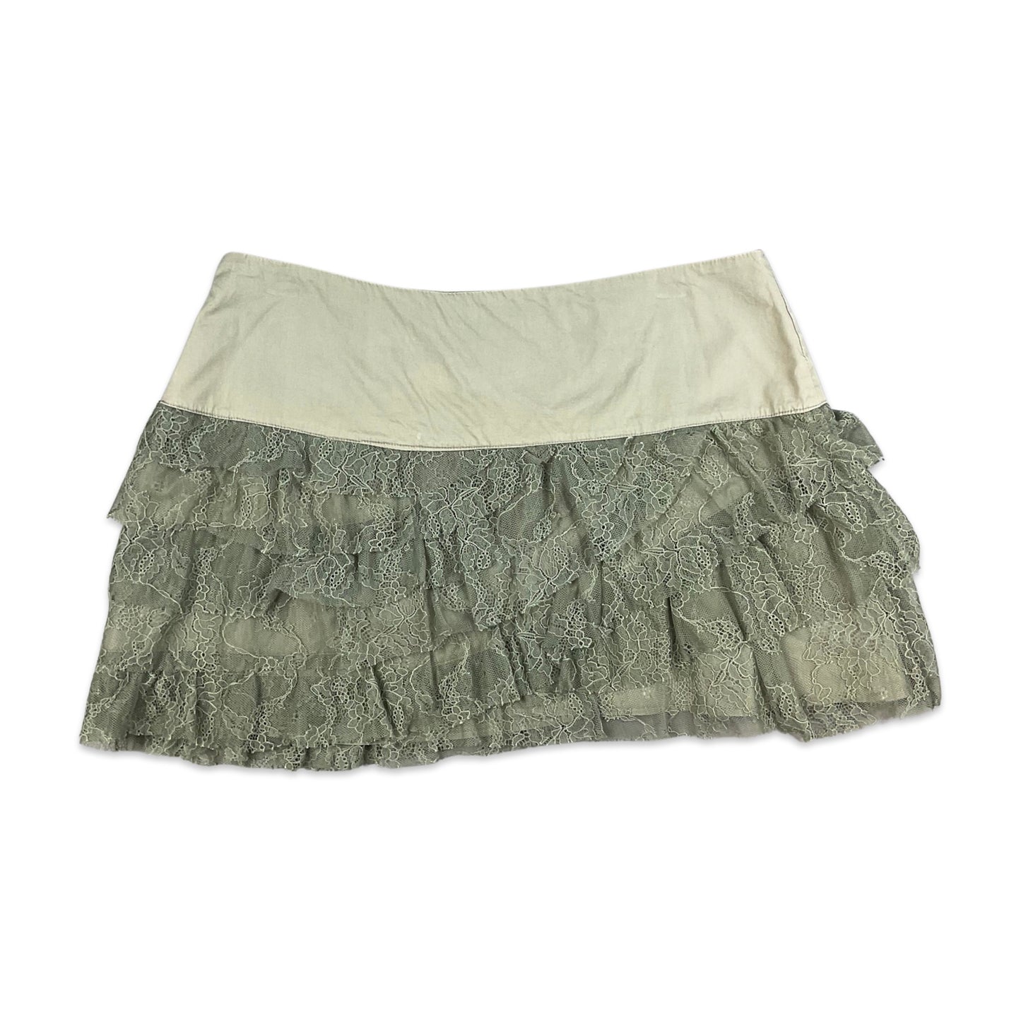 Vintage 90s Khaki Green Morgan Lace Skater Skirt 12 14