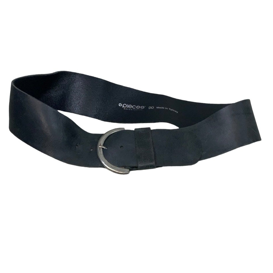 ‘Pieces’ Charcoal Grey Suede Leather Buckle Belt