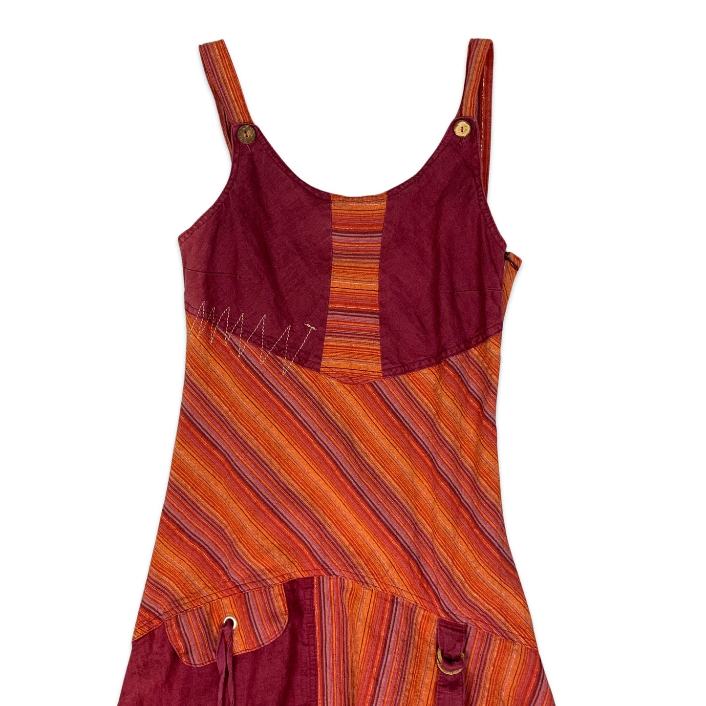 90s Orange & Purple Striped Drop Waist Maxi Dress