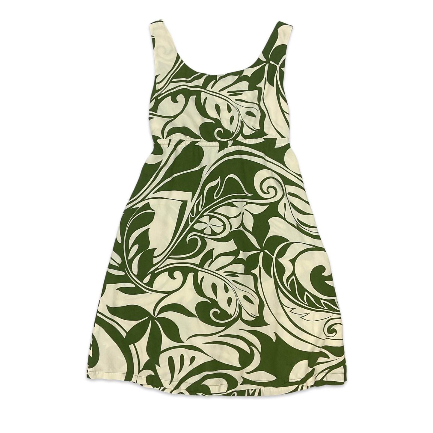 Vintage Green & White Floral Aline Dress 8 10