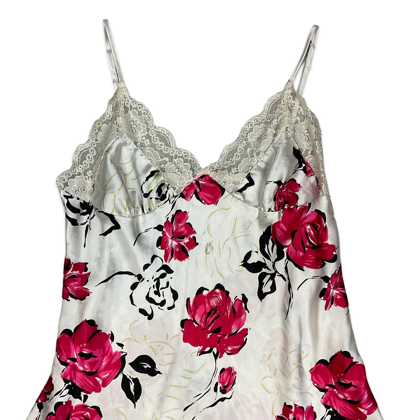 90s Y2K White & Pink Floral Slip Dress 10 12