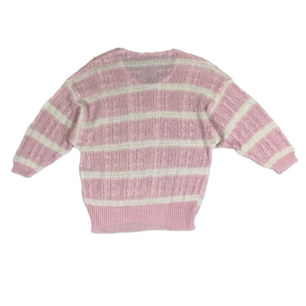 Vintage 80s 90s Pink White Stripe Check Batwing Knitted Jumper Top 8 10